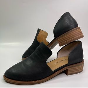 Lucky Brand Gennifa Leather/Booties Open Side Stacked Heel Loafers Size 6 US